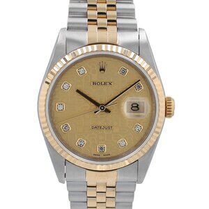 Rolex Datejust 16233 36mm Champagne Jubilee Diamond Dial Fluted Bezel Jubilee